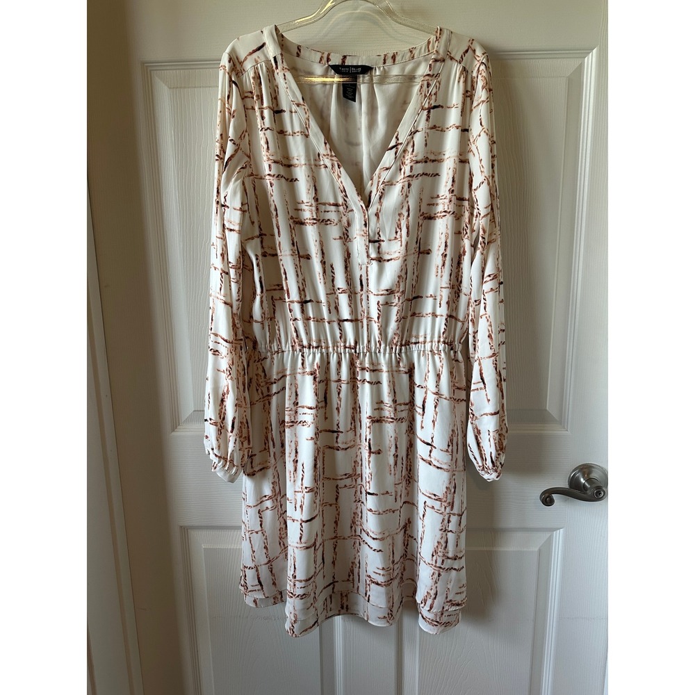 White House Black Market Dress Long Sleeve Brown Print Sz 8